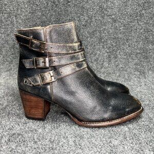 Bed Stu Begin Ankle Boots Women's 8.5 Black Rustic Leather Western Buckle Bootie